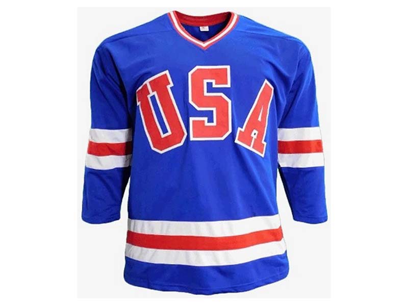 Mike Eruzione Autographed Team USA Olympic Pro Style Jersey Blue (JSA)