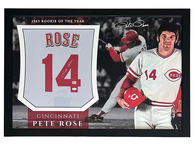 Pete Rose Autographed 40x27 Framed Baseball Jersey JSA – Golden Autographs