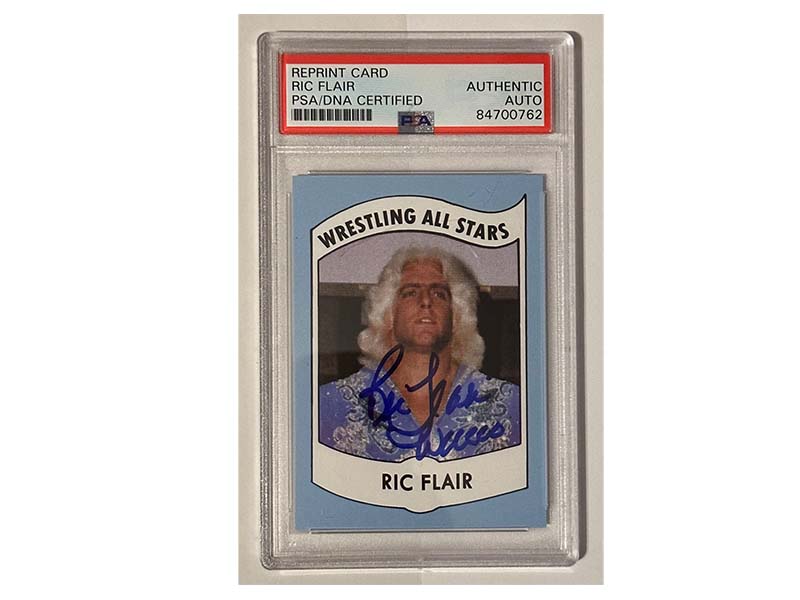 Ric Flair Signed Wrestling All Stars #27 Reprint Card PSA Wooo inscription