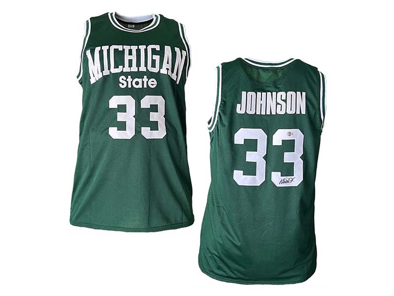 Magic Johnson Autographed College Green Basketball Jersey (Beckett)