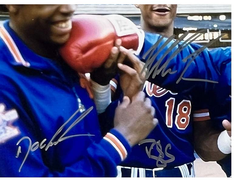 Doc Gooden & Daryl Strawberry Signed New York Mets Photo W/ Mike Tyson 16x20 JSA