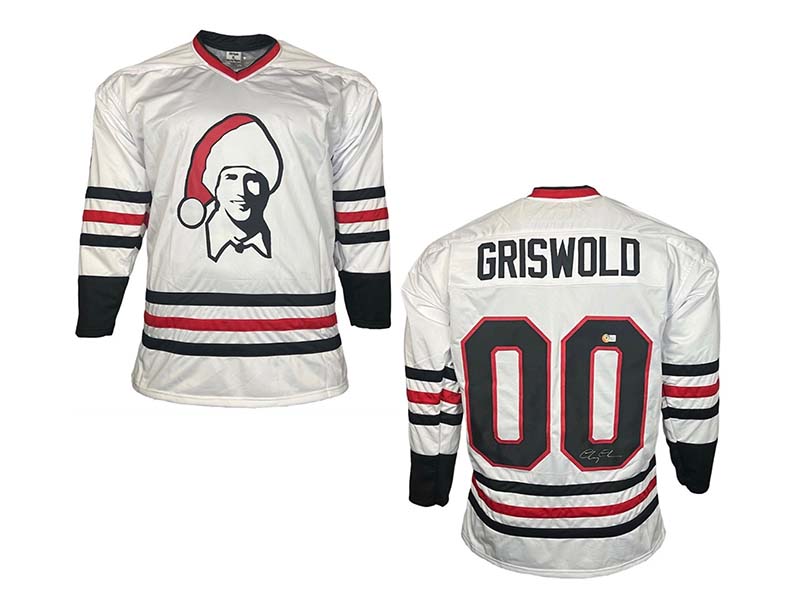 Chevy Chase Autographed “Christmas Vacation” (White #00) Santa Clark  Griswold Custom Hockey Jersey – Beckett Witness