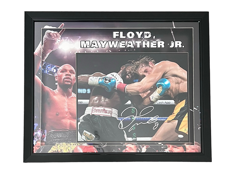 Floyd Mayweather Jr. Signed 3D Lights Framed Photo Vs Logan Paul JSA 33x27