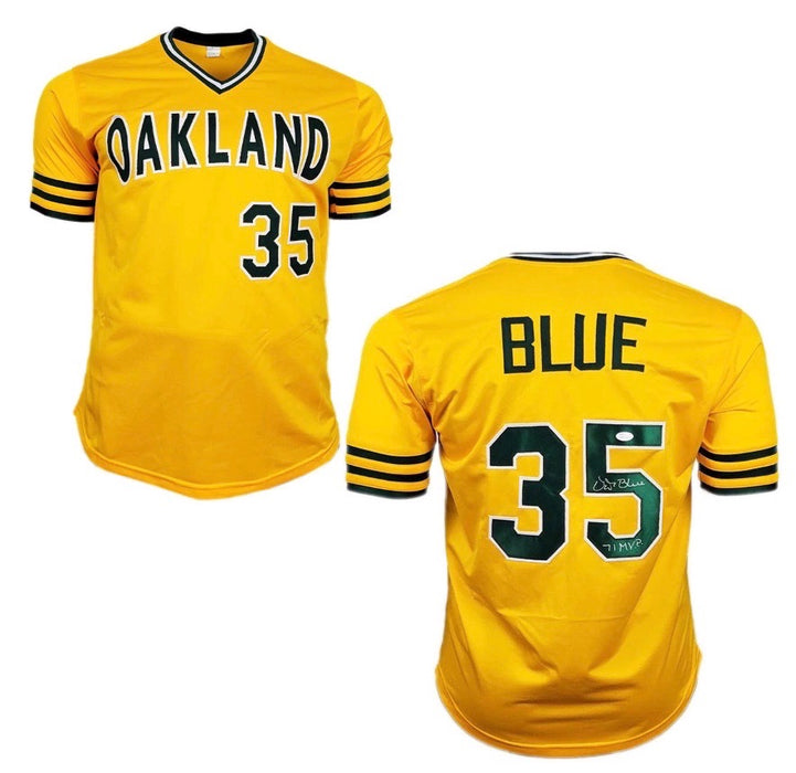 Vida Blue Signed Custom MVP 71 Inscription Oakland Yellow Baseball Jersey (JSA)