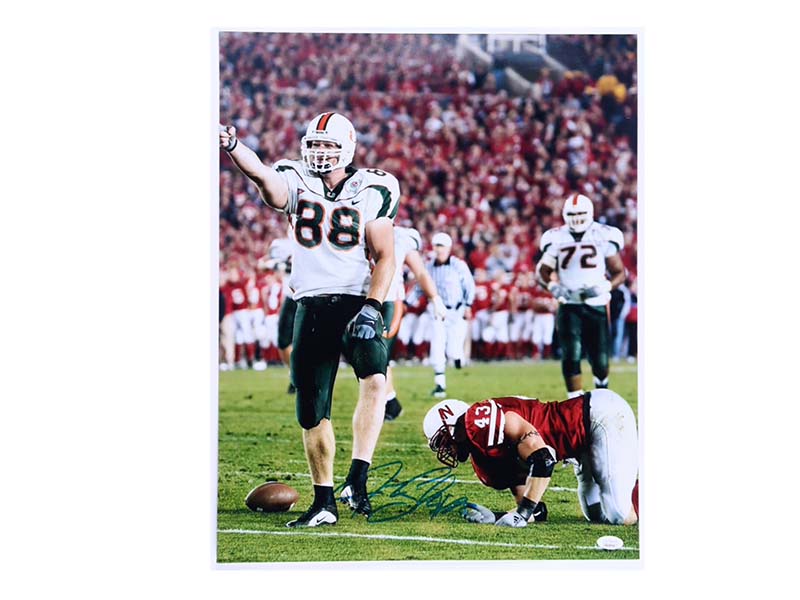 Jeremy Shockey Signed Miami Hurricanes 16x20 Photo (JSA) – Golden