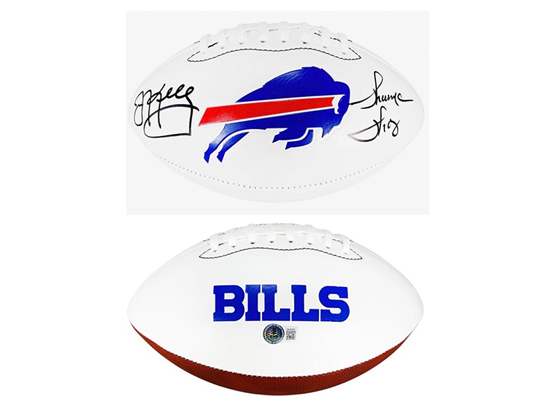 Jim Kelly & Thurman Thomas Signed Buffalo Bills NFL Team Logo Football Beckett