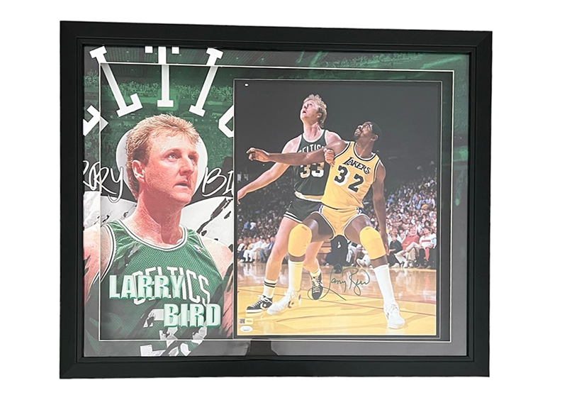Larry Bird Signed Boston Celtics 3D LED Lights Frame W Magic Johnson JSA 33x27