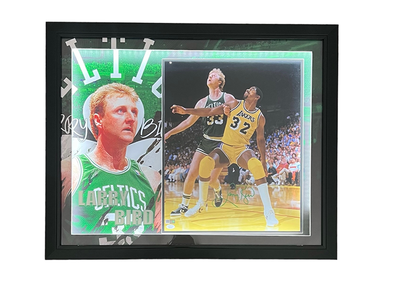 Larry Bird Signed Boston Celtics 3D LED Lights Frame W Magic Johnson JSA 33x27
