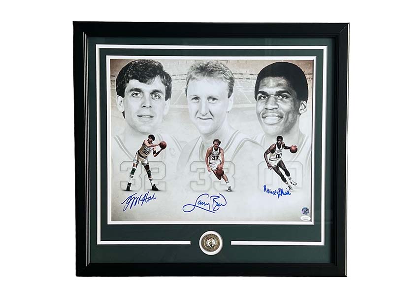 Larry Bird, Kevin Mchale and Robert Parish Boston Celtics Signed 16x20 Framed Photo JSA