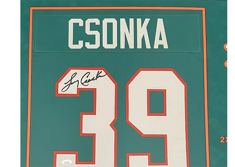 Larry Csonka Signed 32x36 Framed Football Jersey (JSA)