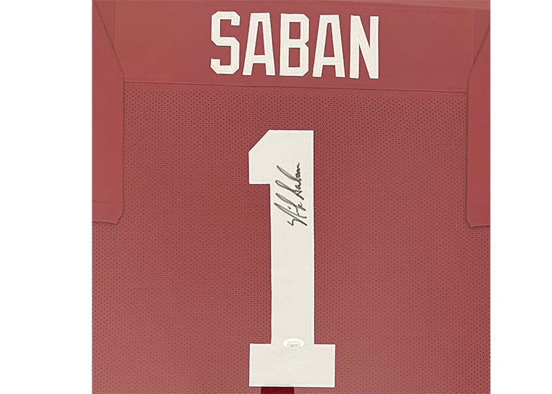 Nick Saban Signed 42x34 Alabama Crimson Tide Framed Stats Jersey Beckett