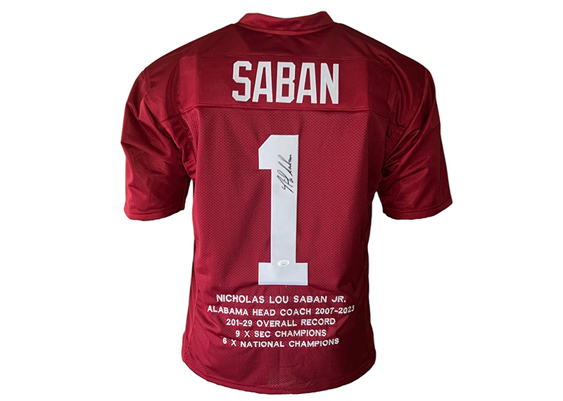 Nick Saban Signed Custom Red College Stats Football Jersey Becket