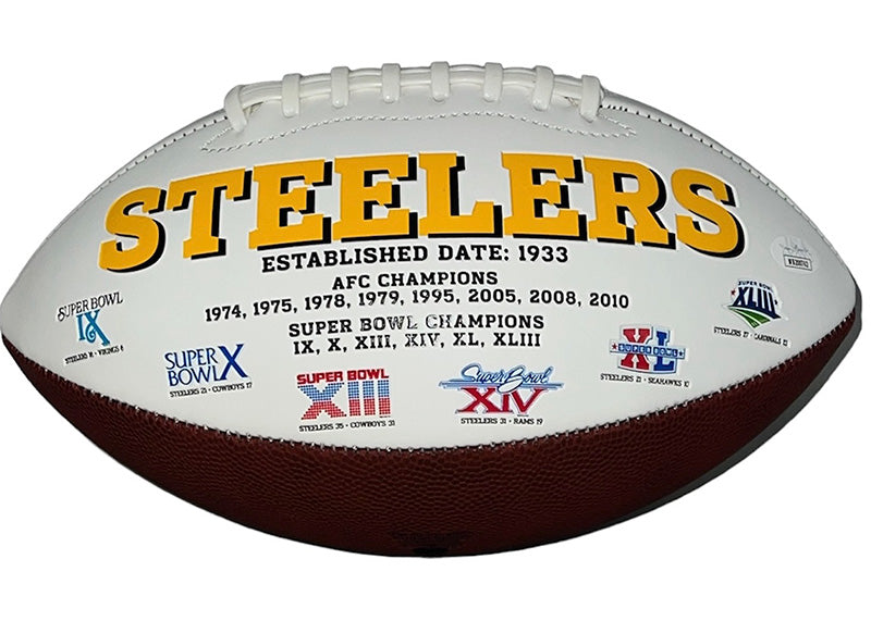 Rocky Bleier Signed Pittsburgh Steelers Logo Football JSA 4X SB Champ Insc