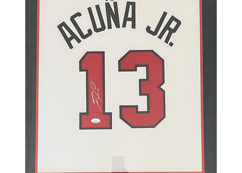 Ronald Acuna Jr. Autographed Atlanta Framed Baseball Jersey 32x36 (JSA)