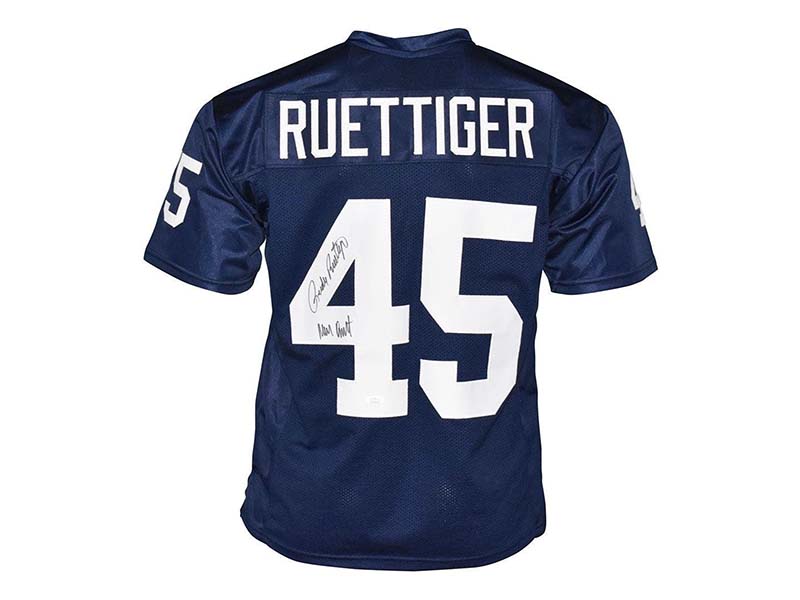 Rudy Ruettiger Signed Never Quit Insc College Blue Football Jersey (JSA)