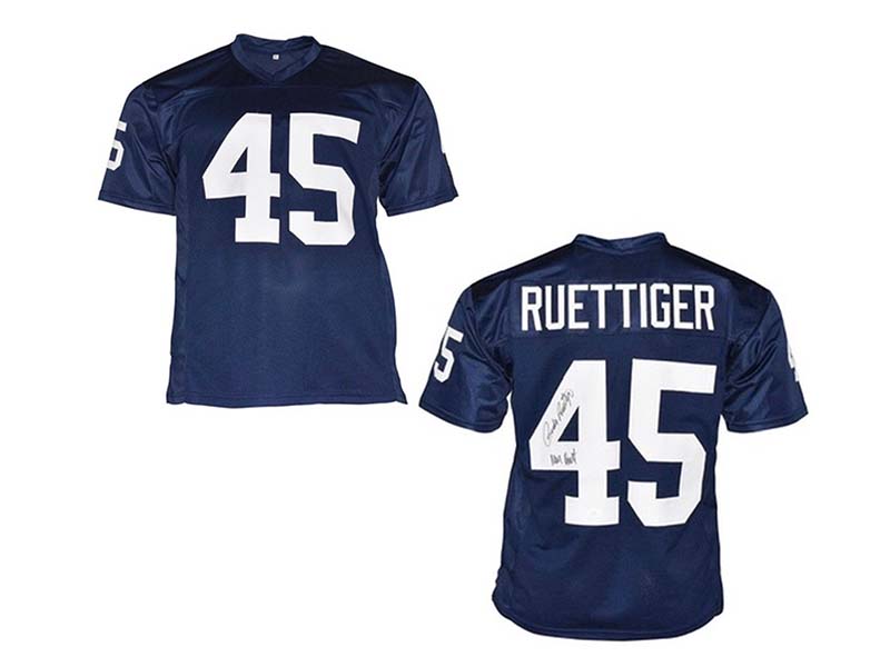 Rudy Ruettiger Signed Never Quit Insc College Blue Football Jersey (JSA)