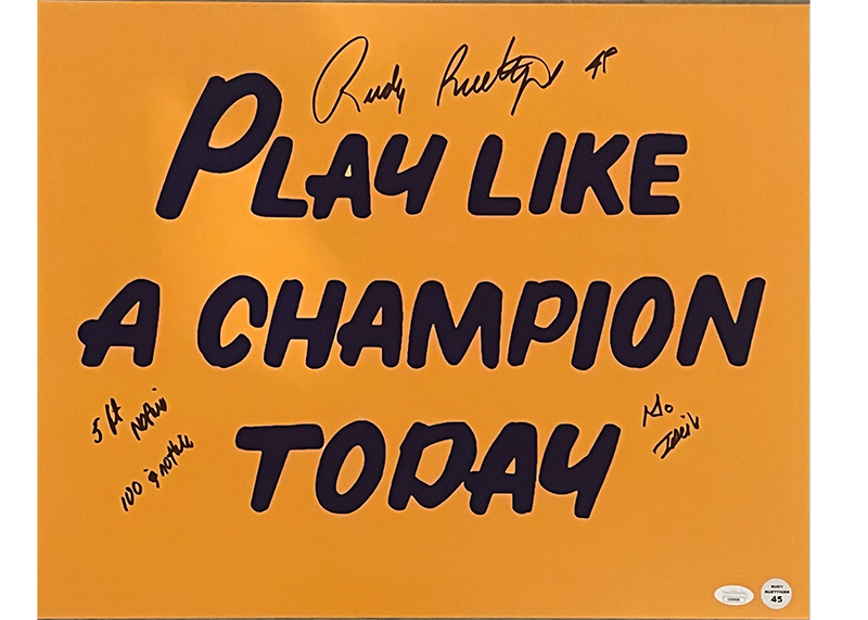 Rudy Ruettiger Signed “Play Like A Champion Today” multiple Insc 16x20 Photo JSA