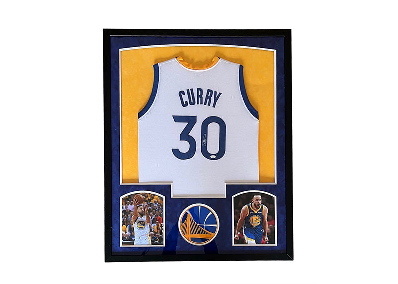 Steph Curry Signed 34x42 White Framed Basketball Jersey JSA