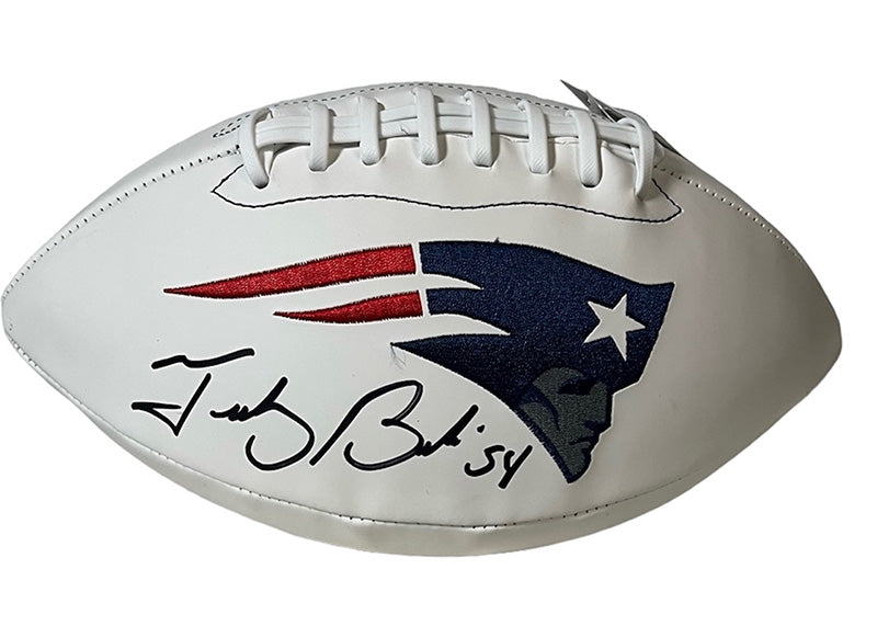 Tedy Bruschi Signed New England Patriots Logo White Football Beckett