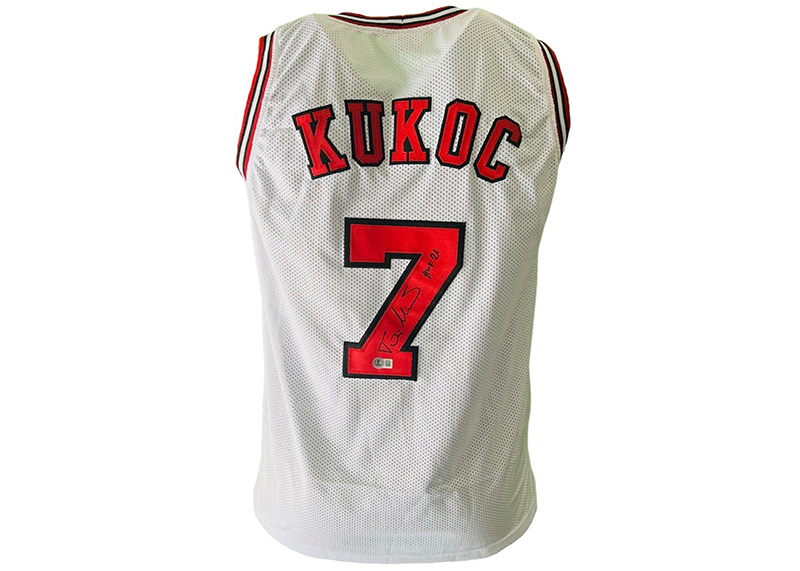 Toni Kukoc Signed Chicago Custom White Basketball Jersey Beckett HOF 21 Inscription