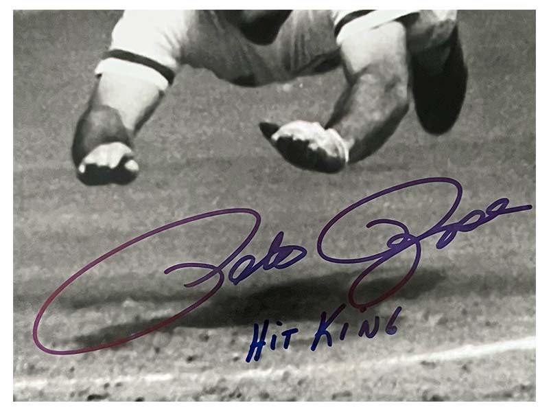 Pete Rose Autographed 16x20 Cincinnati Reds Black & White Photo 'Hit King" Inscription
