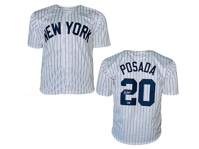 RSA Jorge Posada Signed New York Pinstripe Baseball Jersey (Beckett)