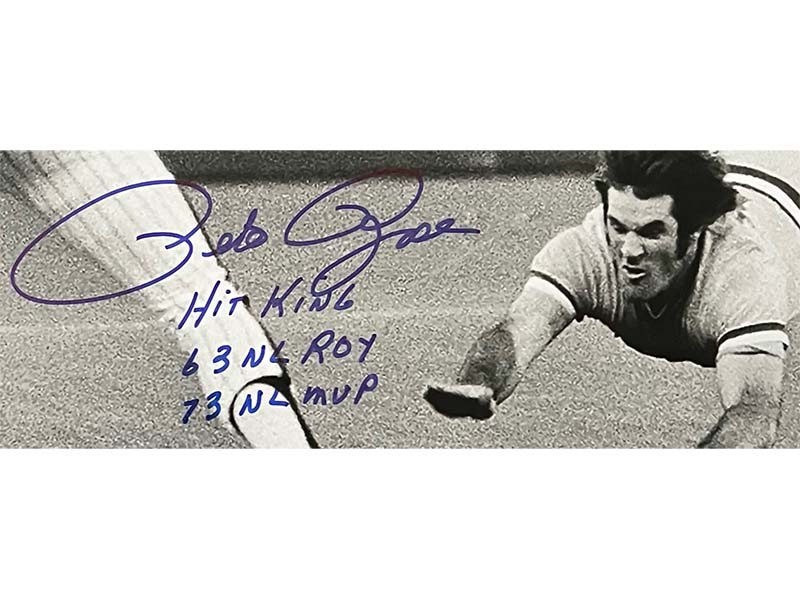 Pete Rose Autographed 16x20 Cincinnati Reds Black & White Photo 'Hit King" "63 NL ROY" "73 NL MVP" Inscription
