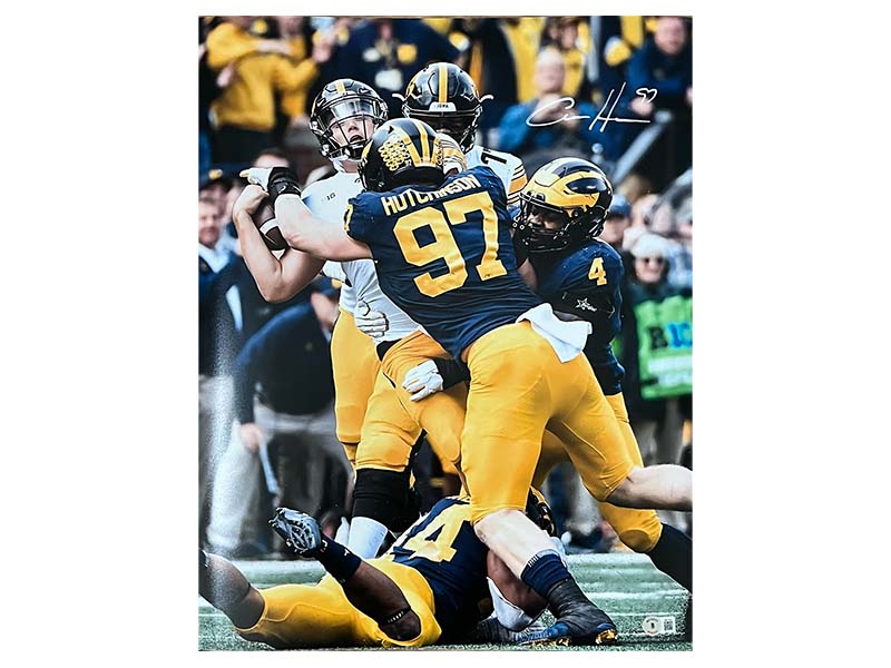 Aidan Hutchinson Signed & Go Blue Inscribed Michigan Wolverines