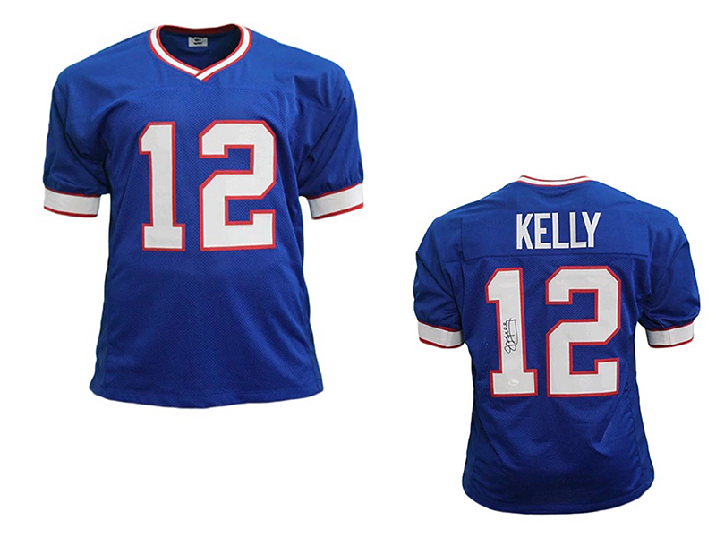 Jim Kelly Autographed Pro Style Football Jersey Blue (JSA) – Golden  Autographs