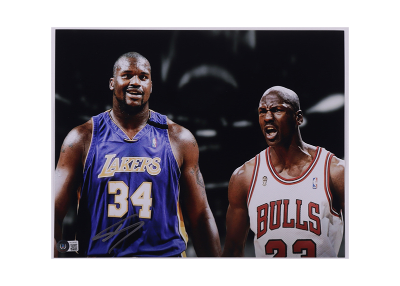 Shaquille O'Neal ( Shaq )Autographed Los Angeles Lakers 11x14 photo With Michael Jordan