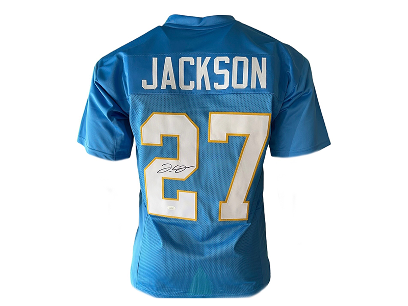 JC Jackson Autographed Powdered Blue Pro Style Football Jersey (JSA)