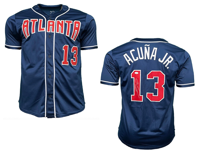 Ronald Acuna Jr. Autographed Blue Atlanta Pro Style Baseball Jersey JSA