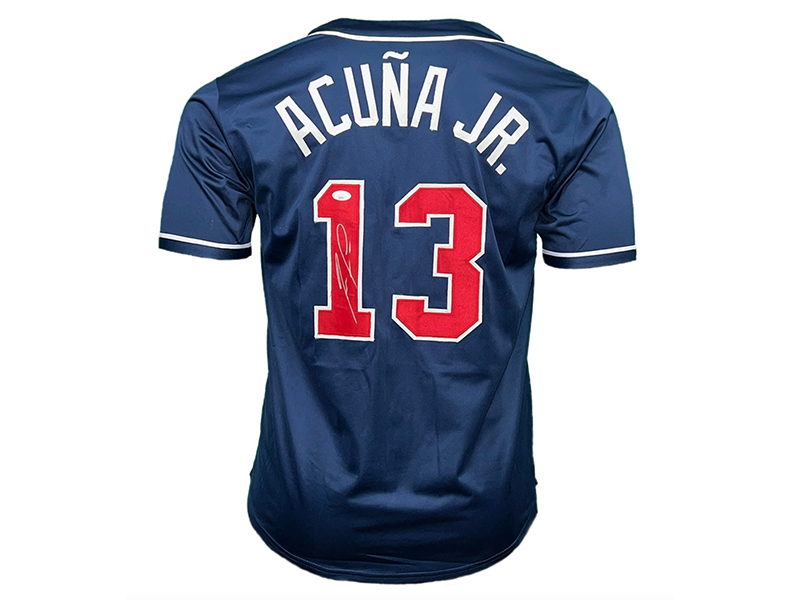 Ronald Acuna Jr. Autographed Blue Atlanta Pro Style Baseball Jersey JSA