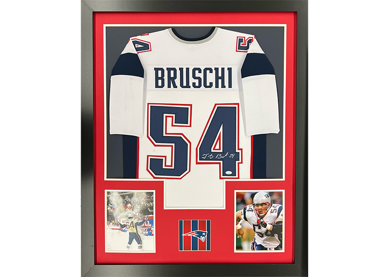 Tedy Bruschi Autographed Framed White Football Jersey 35x44 (JSA) – Golden  Autographs