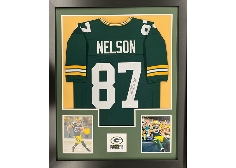 Jordy Nelson Autographed Green Framed Football Jersey 35x44 (JSA)