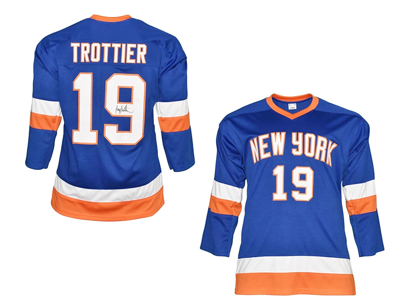 Bryan Trottier Autographed New York Blue Hockey Jersey (JSA )