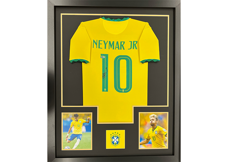 Neymar JR Autographed Brazilian National Soccer Framed Jersey