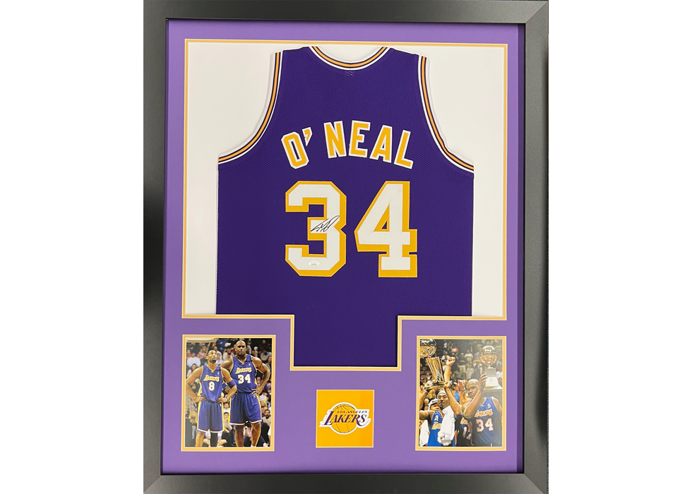 Shaquille O'Neal Autographed Los Angeles(LA) Purple Framed Jersey JSA 35”x44”