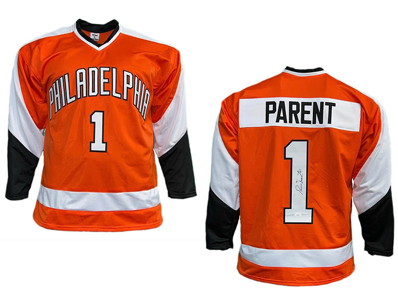Bernie Parent Autographed Orange Philadelphia Pro Style Hockey Jersey (JSA)