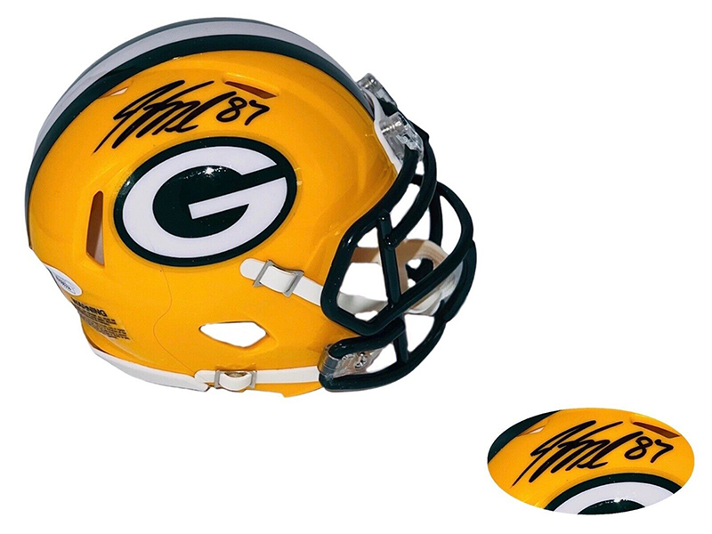 Jordy Nelson Autographed Green Bay Packers Mini Speed Football Helmet JSA