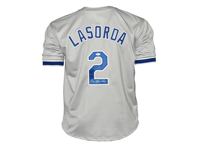 Tommy Lasorda Autographed Los Angeles Gray Baseball Jersey (PSA)