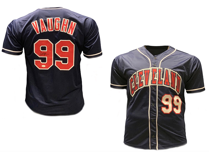 Charlie Sheen Autographed Cleveland Vaughn Navy blue Baseball Jersey (JSA)
