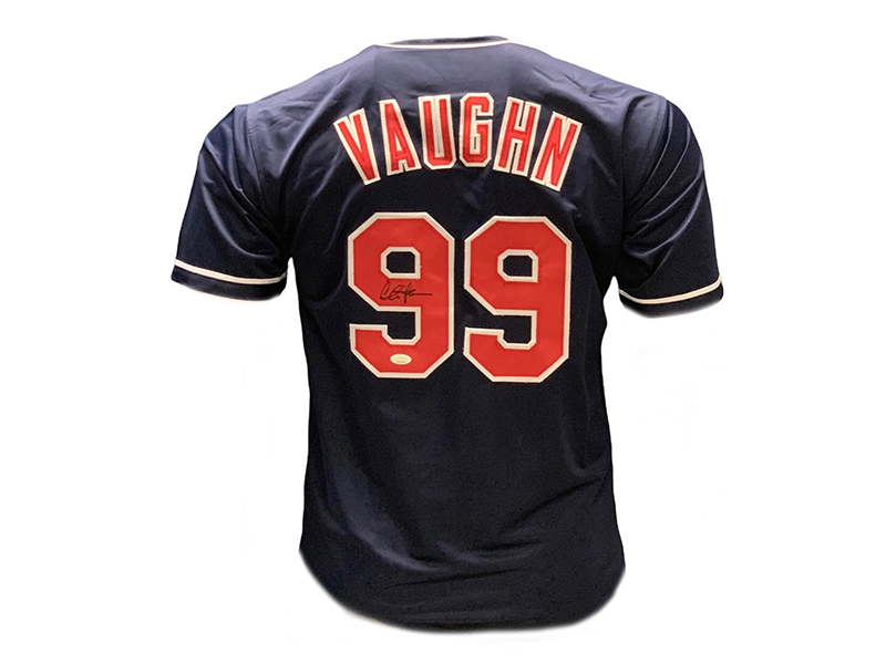 Charlie Sheen Autographed Cleveland Vaughn Navy blue Baseball Jersey (JSA)