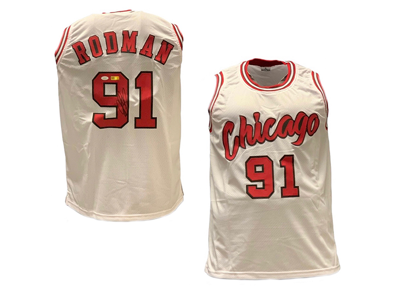 Dennis Rodman Autographed Chicago Pro Style White Basketball Jersey (JSA)
