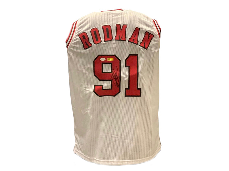 Dennis Rodman Autographed Chicago Pro Style White Basketball Jersey (JSA)