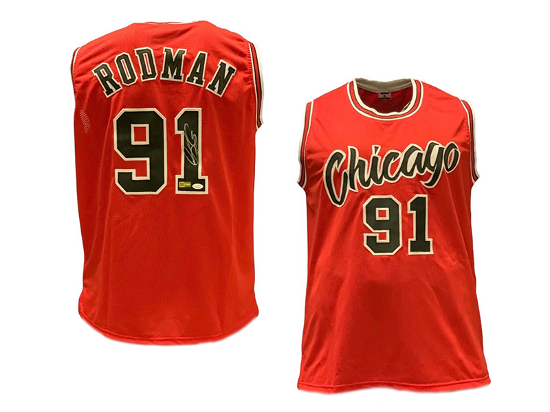 Dennis Rodman Signed Chicago Bulls Red Basketball Jersey JSA COA