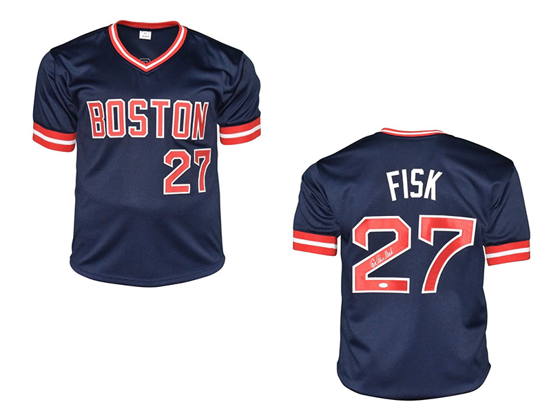 Carlton Fisk Autographed Pro Style Blue Boston Baseball Jersey JSA
