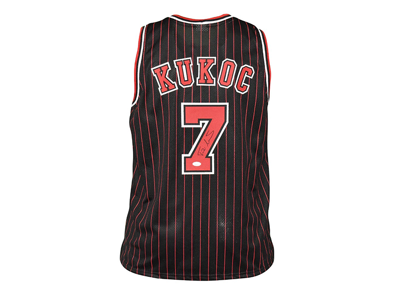 Toni Kukoc Autographed Chicago Pro Style Black Pinstripe Basketball Jersey JSA