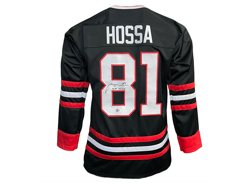 Marián Hossa “HOF-2020”Insc Autographed Black Chicago Hockey Jersey Beckett
