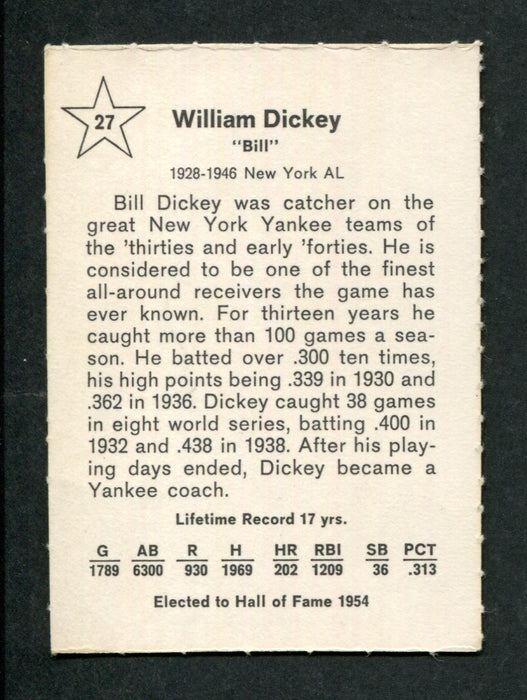 Bill Dickey #27 Catcher 1961 Golden Press Original Vintage Baseball Card